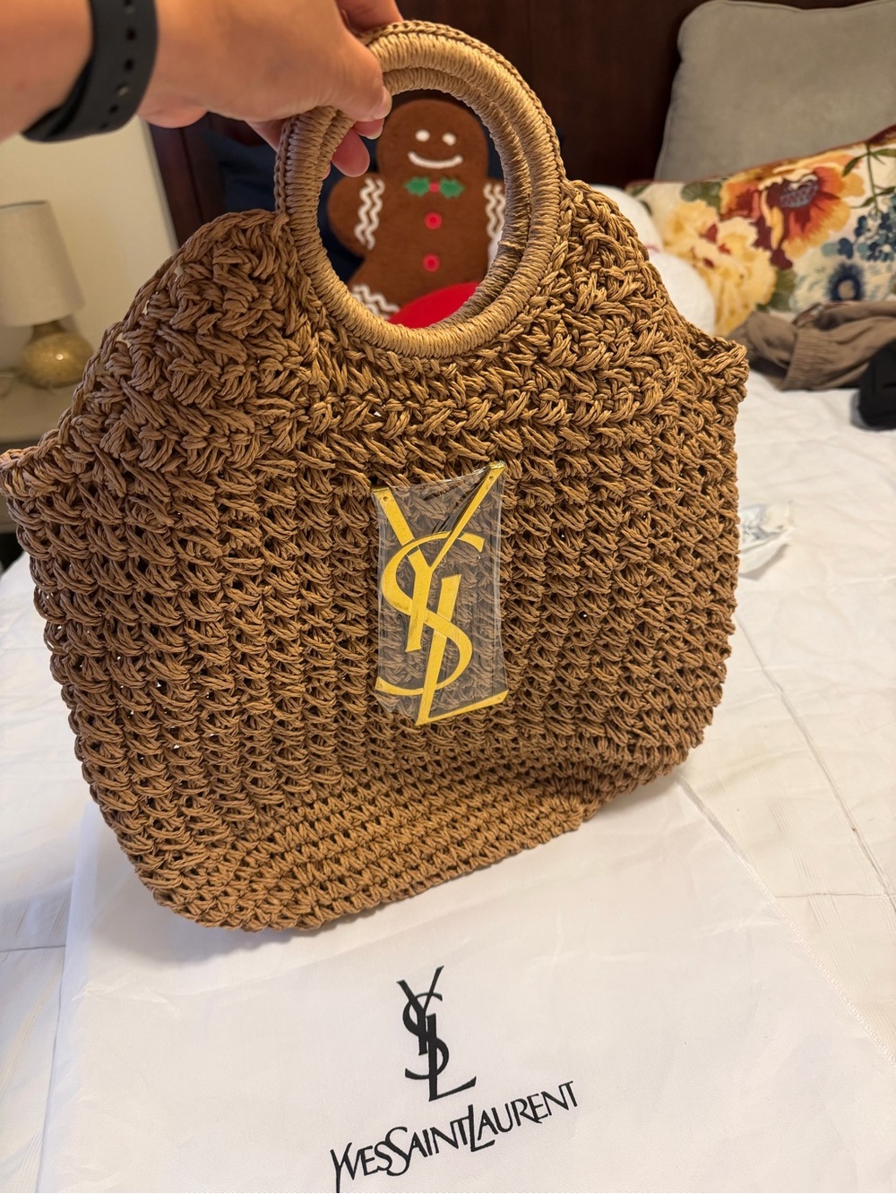Yves Saint Laurent Tan Woven Round-Handle Tote